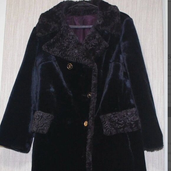 ILGWU BLACK BROWN COLLAR TRIM WOMEN COAT SIZE: 10 Made in USA